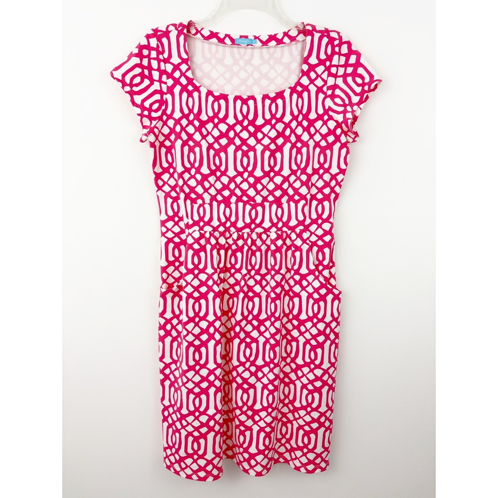 J. McLaughlin Emma Dress Size M Catalina Cloth Geometric Pockets Cap Sleeve